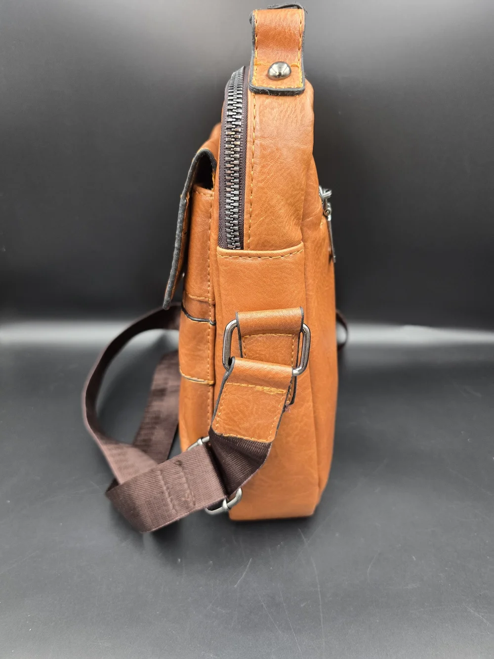 Tan Leather Messenger Crossbody for Men
